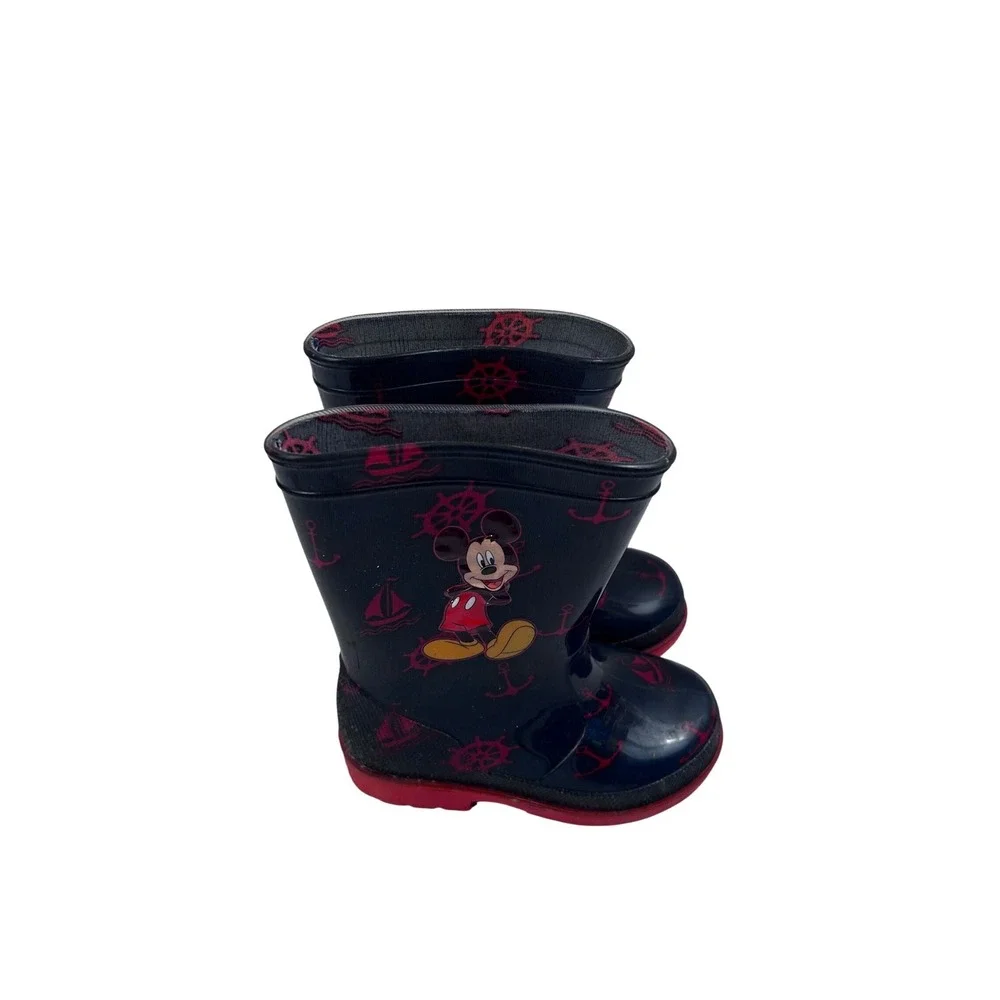 Disney‎ Mickey Mouse Rain Boots Size 6 Navy Red Nautical Waterproof Kids